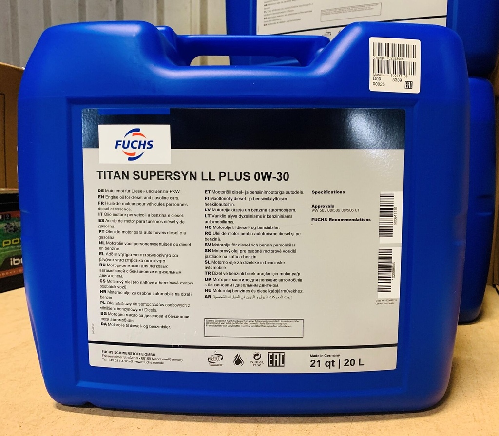 FUCHS TITAN SUPERSYN LL PLUS 0W-30 Can 20L