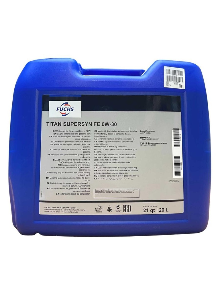 FUCHS TITAN SUPERSYN FE 0W-30 Can 20L