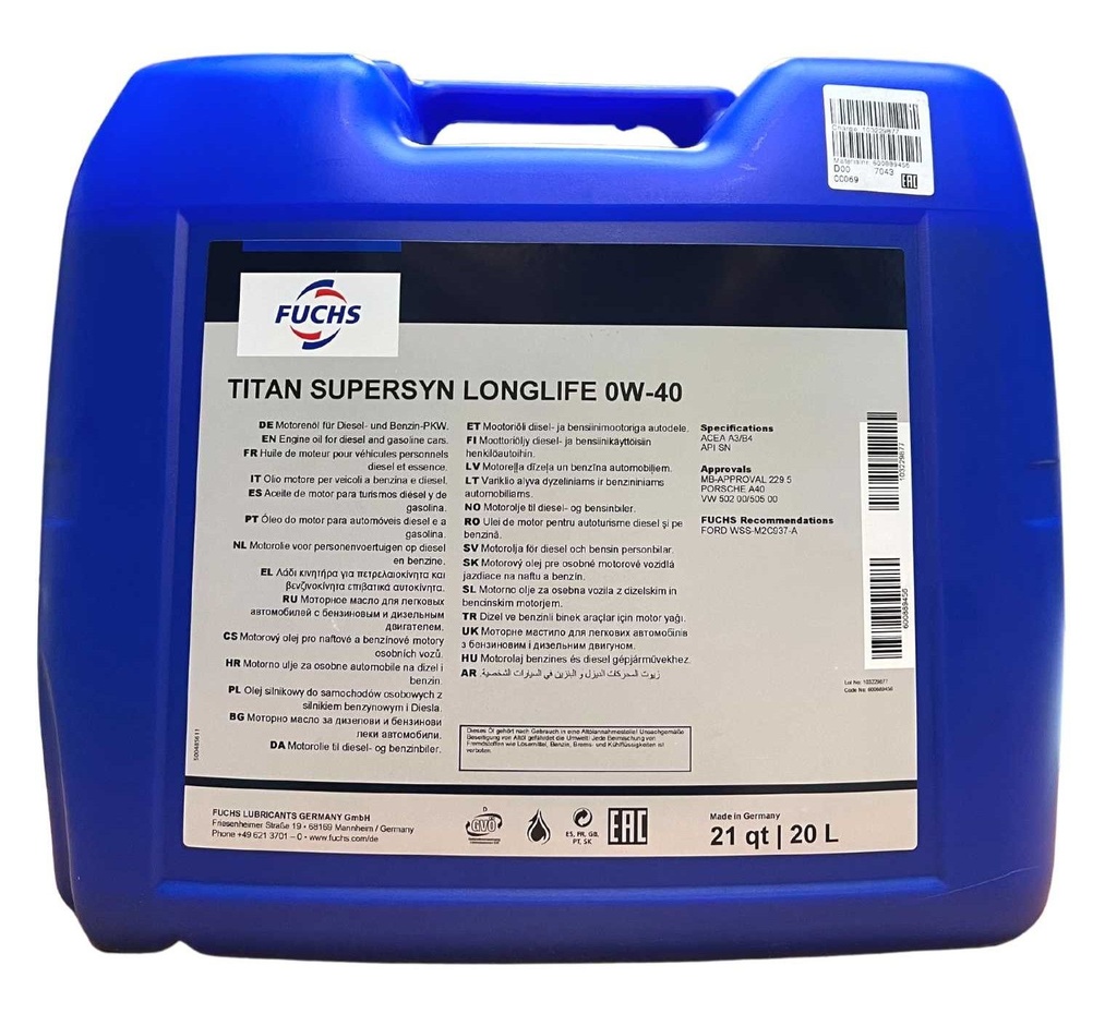 FUCHS TITAN SUPERSYN LONGLIFE 0W-40 Can 20L